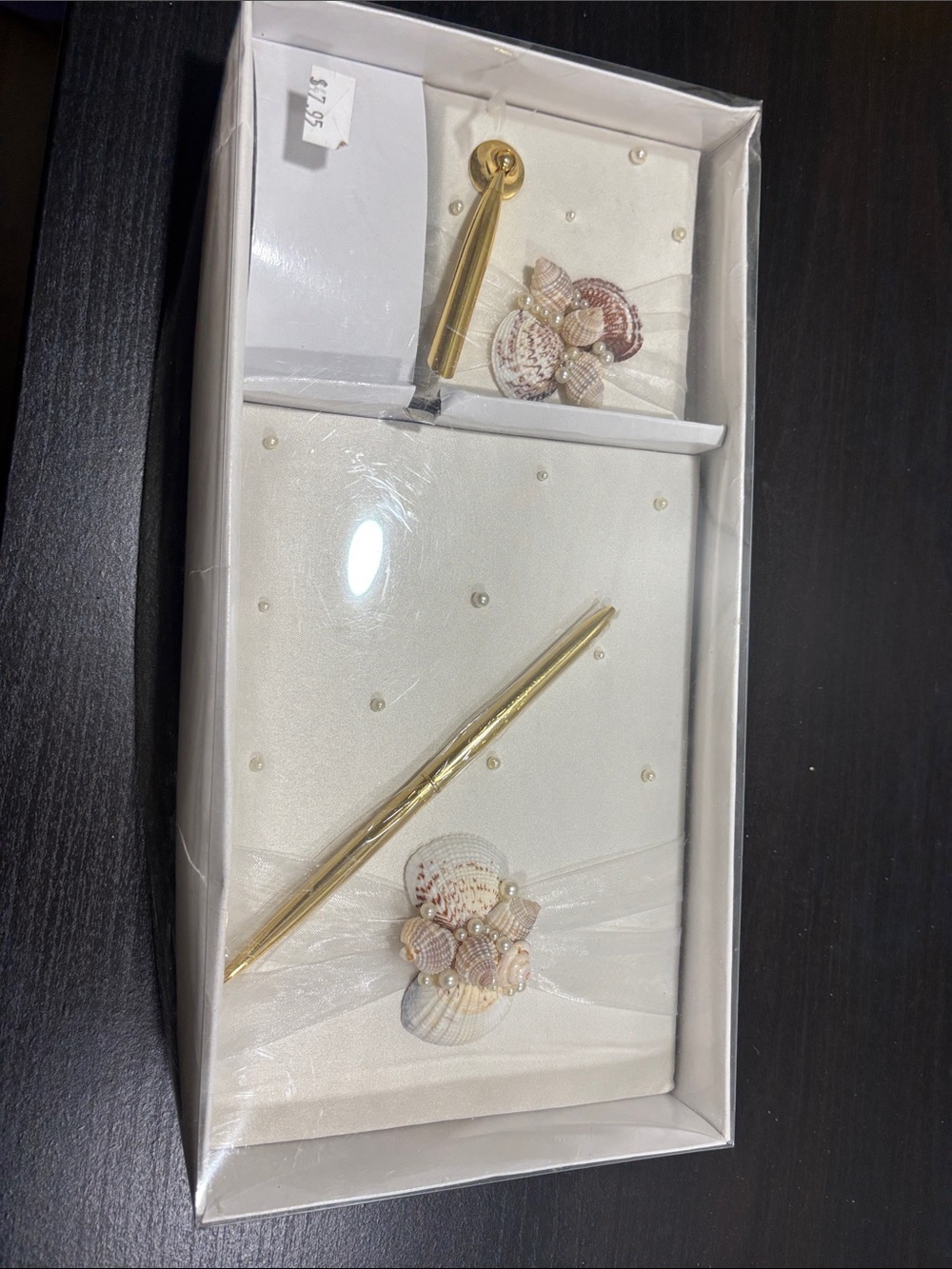 White and Gold Seashell Guest Book Set with Gold Pen